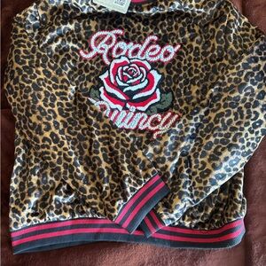 Leopard Print Bomber Jacket with Rose Embroidery